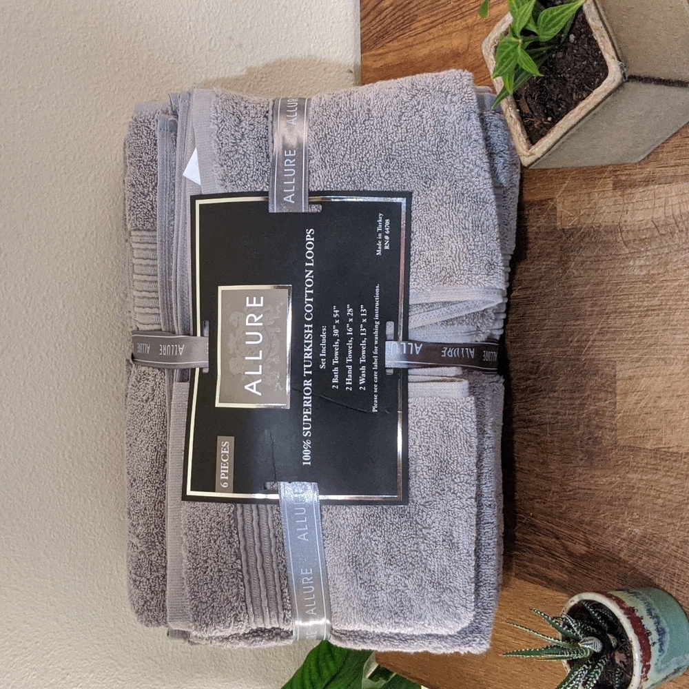 Allure 6-Piece Gray 100% Turkish Cotton Bath Towel Set